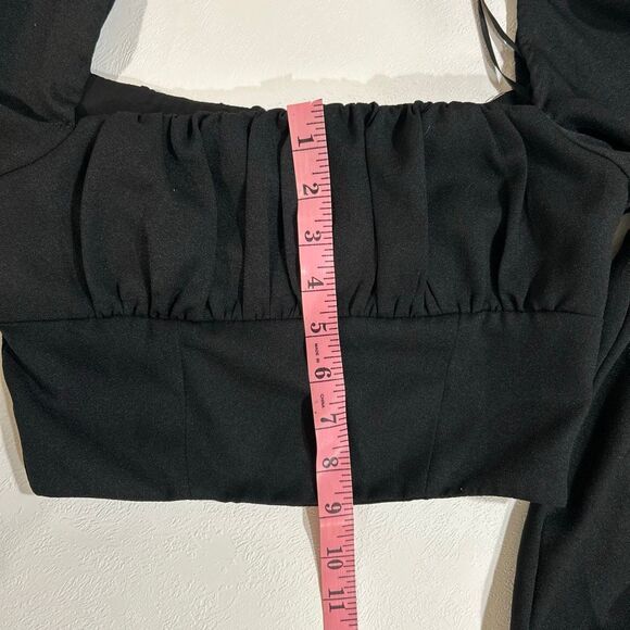 Princess Polly Black Puff Sleeve Crop Top US 4 Square Neck Long Sleeve - Picture 6 of 8